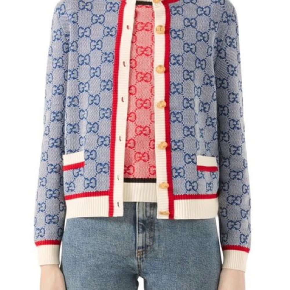 Gucci Women's Blue and Red Cardigan